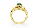 Yellow gold Fancy Green Radiant Cut Diamond Solitaire Ring with Milgrain Pavé Band and Four-Prong Setting_156