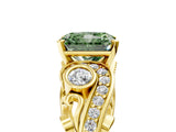 Yellow gold Fancy Green Radiant Cut Diamond Solitaire Ring with Milgrain Pavé Band and Four-Prong Setting_158