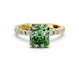 Yellow gold Fancy Green Radiant Cut Diamond Solitaire Ring with Pavé Band and Four-Prong Setting_61