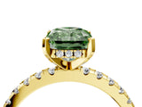 Yellow gold Fancy Green Radiant Cut Diamond Solitaire Ring with Pavé Band and Four-Prong Setting_65