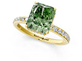 Yellow gold Fancy Green Radiant Cut Diamond Solitaire Ring with Pavé Band and Hidden Halo_21