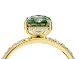 Yellow gold Fancy Green Radiant Cut Diamond Solitaire Ring with Pavé Band and Hidden Halo_24