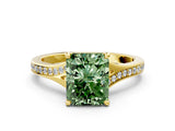 Yellow gold Fancy Green Radiant Cut Diamond Solitaire Ring with Pavé Band and Prong Setting_12