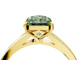 Yellow gold Fancy Green Radiant Cut Diamond Solitaire Ring with Pavé Band and Prong Setting_16