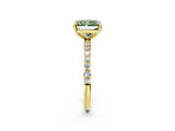 Yellow gold Fancy Green Radiant Cut Diamond Solitaire Ring with Pave Band and Four Prong Setting_147