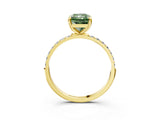 Yellow gold Fancy Green Radiant Cut Diamond Solitaire Ring with Pave Band and Four Prong Setting_148
