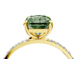 Yellow gold Fancy Green Radiant Cut Diamond Solitaire Ring with Pave Band and Four Prong Setting_149
