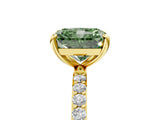 Yellow gold Fancy Green Radiant Cut Diamond Solitaire Ring with Pave Band and Four Prong Setting_150