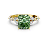 Yellow gold Fancy Green Radiant Cut Diamond Solitaire Ring with Side Stones and Four-Prong Setting_68