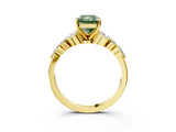Yellow gold Fancy Green Radiant Cut Diamond Solitaire Ring with Side Stones and Four-Prong Setting_71