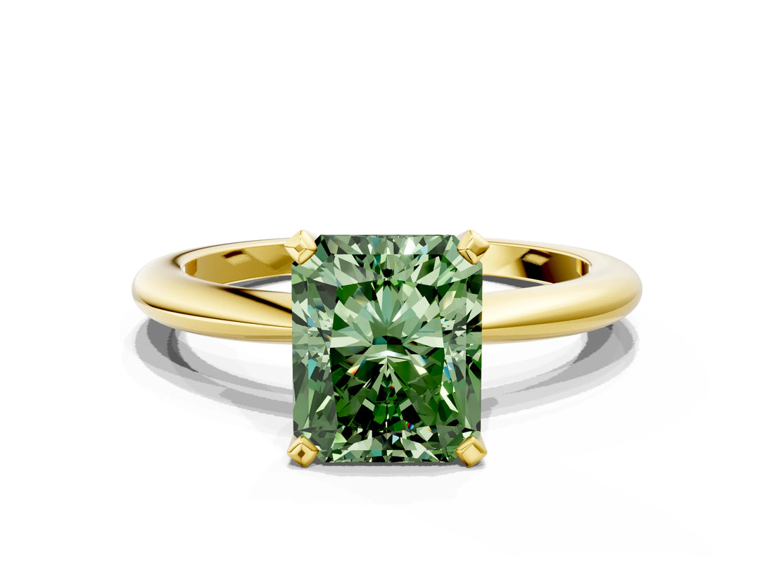 Yellow gold Fancy Green Radiant Cut Diamond Solitaire Ring with Six-Prong Setting and Classic Band_295