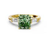 Yellow gold Fancy Green Radiant  Cut Diamond Solitaire Ring with Tapered Baguette Accents and Four-Prong Setting_59
