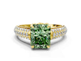 Yellow gold Fancy Green Radiant Cut Diamond Solitaire Ring with Three-Row Pavé Band and Four-Prong Setting_36