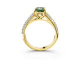 Yellow gold Fancy Green Radiant Cut Diamond Solitaire Ring with Three-Row Pavé Band and Four-Prong Setting_39