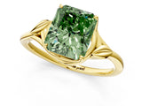 Yellow gold Fancy Green Radiant Cut Diamond Solitaire Ring with Twist Band and Four-Prong Setting_129