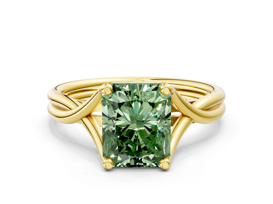 Yellow gold Fancy Green Radiant Cut Diamond Solitaire Twist Band Prong Setting Ring_55