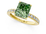 Yellow gold Fancy Green Radiant  Cut Diamond Solitaire with Pave Band and Four-Prong Setting 1