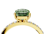 Yellow gold Fancy Green Radiant  Cut Diamond Solitaire with Pave Band and Four-Prong Setting 4