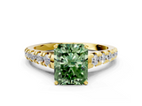 Yellow gold Fancy Green Radiant  Cut Diamond Solitaire with Pave Band and Four-Prong Setting_133