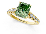 Yellow gold Fancy Green Radiant  Cut Diamond Solitaire with Pave Band and Four-Prong Setting_134