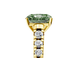 Yellow gold Fancy Green Radiant  Cut Diamond Solitaire with Pave Band and Four-Prong Setting_138