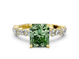 Yellow gold Fancy Green Radiant Cut Diamond Solitaire with Side Stones, Pave Band, Four-Prong Setting_114