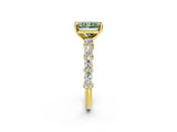 Yellow gold Fancy Green Radiant Cut Diamond Solitaire with Side Stones, Pave Band, Four-Prong Setting_116