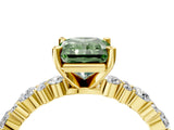 Yellow gold Fancy Green Radiant Cut Diamond Solitaire with Side Stones, Pave Band, Four-Prong Setting_118