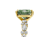 Yellow gold Fancy Green Radiant Cut Diamond Solitaire with Side Stones, Pave Band, Four-Prong Setting_119