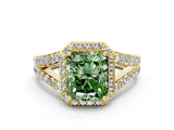 Yellow gold Fancy Green Radiant Cut Diamond Split Shank Halo Ring with Four-Prong Setting_58