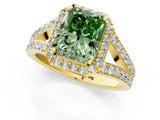 Yellow gold Fancy Green Radiant Cut Diamond Split Shank Halo Ring with Four-Prong Setting_59