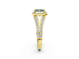 Yellow gold Fancy Green Radiant Cut Diamond Split Shank Halo Ring with Four-Prong Setting_60