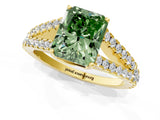 Yellow gold Fancy Green Radiant Cut Diamond Split Shank Pavé Engagement Ring with Four-Prong Setting_61