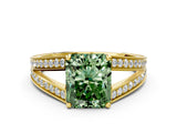 Yellow gold Fancy Green Radiant Cut Diamond Split Shank Ring with Pavé Band and Four-Prong Setting_58