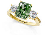 Yellow gold Fancy Green Radiant Cut Diamond Three-Stone Engagement Ring with Prong Setting and Pavé Band_1