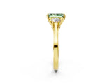 Yellow gold Fancy Green Radiant Cut Diamond Three-Stone Engagement Ring with Prong Setting and Pavé Band_2