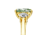Yellow gold Fancy Green Radiant Cut Diamond Three-Stone Engagement Ring with Prong Setting and Pavé Band_5