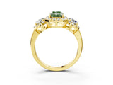 Yellow gold Fancy Green Radiant Cut Diamond Three-Stone Halo Ring with Prong Setting and Pavé Accents_3