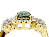 Yellow gold Fancy Green Radiant Cut Diamond Three-Stone Halo Ring with Prong Setting and Pavé Accents_4