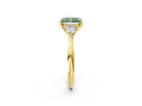 Yellow gold Fancy Green Radiant Cut Diamond Three-Stone Ring with Pear Side Stones and Four-Prong Setting_74