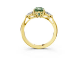 Yellow gold Fancy Green Radiant Cut Diamond Three-Stone Ring with Pear Side Stones and Four-Prong Setting_75