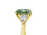 Yellow gold Fancy Green Radiant Cut Diamond Three-Stone Ring with Pear Side Stones and Four-Prong Setting_77