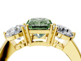 Yellow gold Fancy Green Radiant Cut Diamond Three-Stone Ring with Prong Setting and Classic Band_102