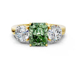 Yellow gold Fancy Green Radiant Cut Diamond Three-Stone Ring with Prong Setting and Classic Band_98