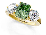 Yellow gold Fancy Green Radiant Cut Diamond Three-Stone Ring with Prong Setting and Classic Band_99
