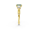 Yellow gold Fancy Green Radiant Cut Diamond Three-Stone Ring with Prong Setting and Pavé Band_2