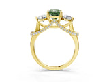 Yellow gold Fancy Green Radiant Cut Diamond Three-Stone Ring with Prong Setting and Pavé Band_3