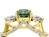 Yellow gold Fancy Green Radiant Cut Diamond Three-Stone Ring with Prong Setting and Pavé Band_4