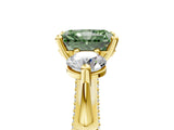 Yellow gold Fancy Green Radiant Cut Diamond Three-Stone Ring with Prong Setting and Pavé Band_5