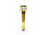 Yellow gold Fancy Green Radiant Cut Diamond Three-Stone Ring with Prong Setting and Textured Band_2